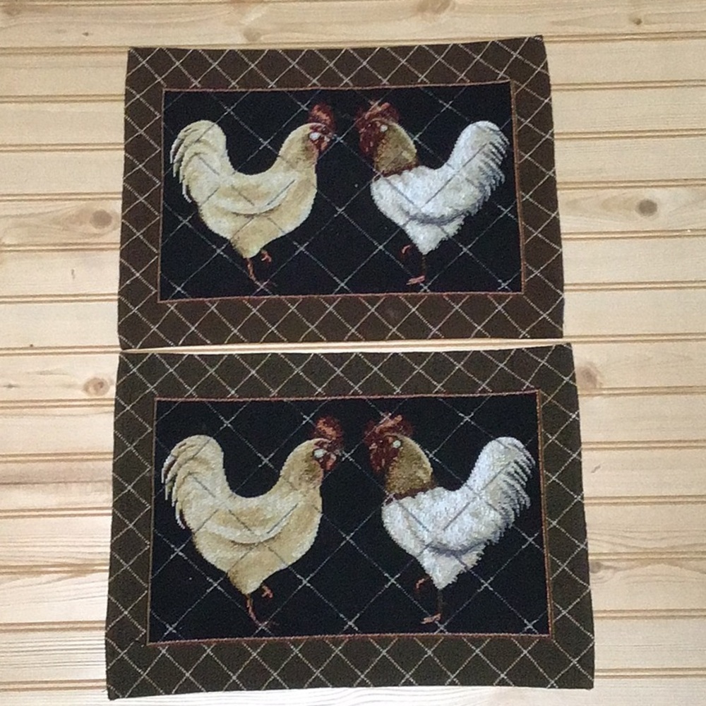Set of 2 Chicken‎ Rooster Farmhouse Country Barnyard Animal Tapestry Placemats